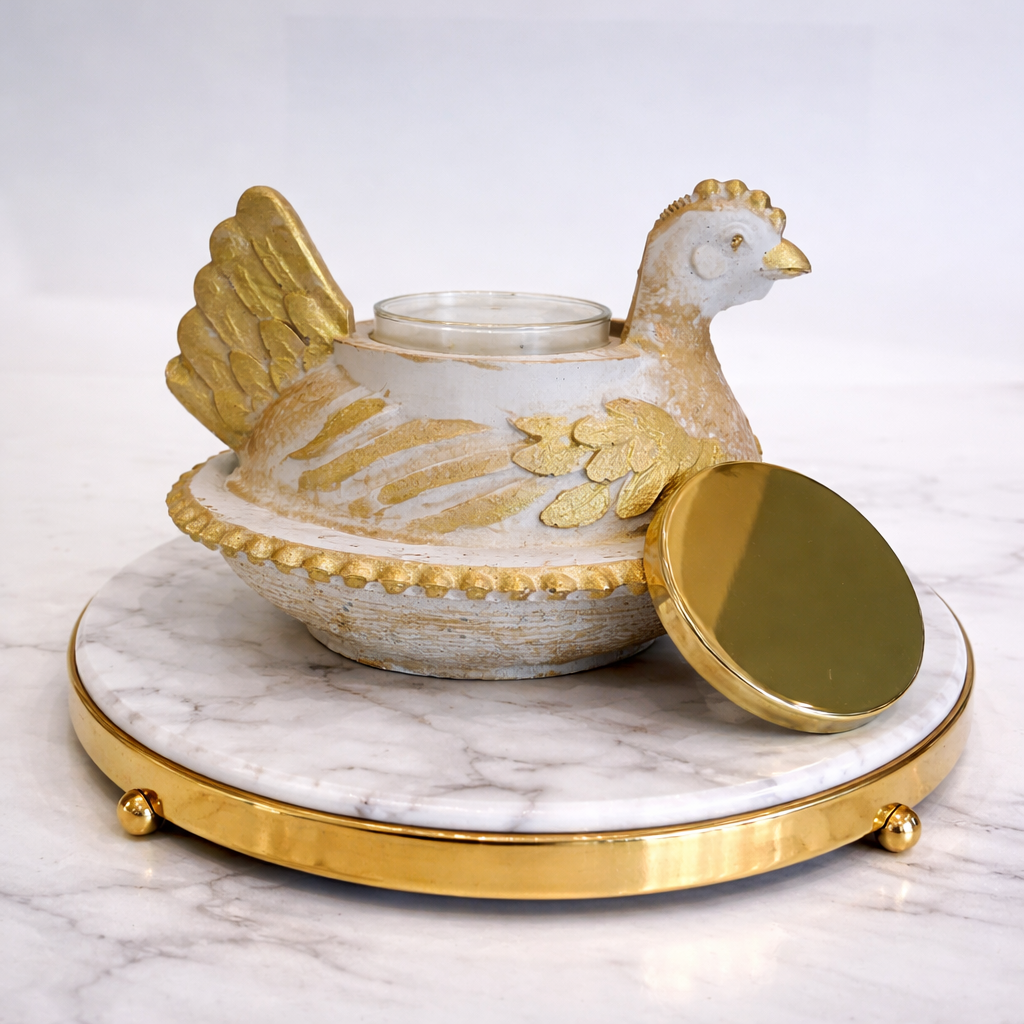 Hen on nest 
luxury handcrafted candle new Orleans soy wax
