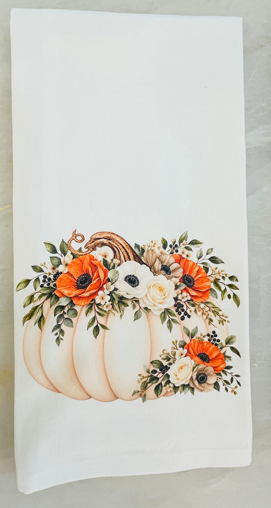 Single Floral Pumpkin Tea Towel