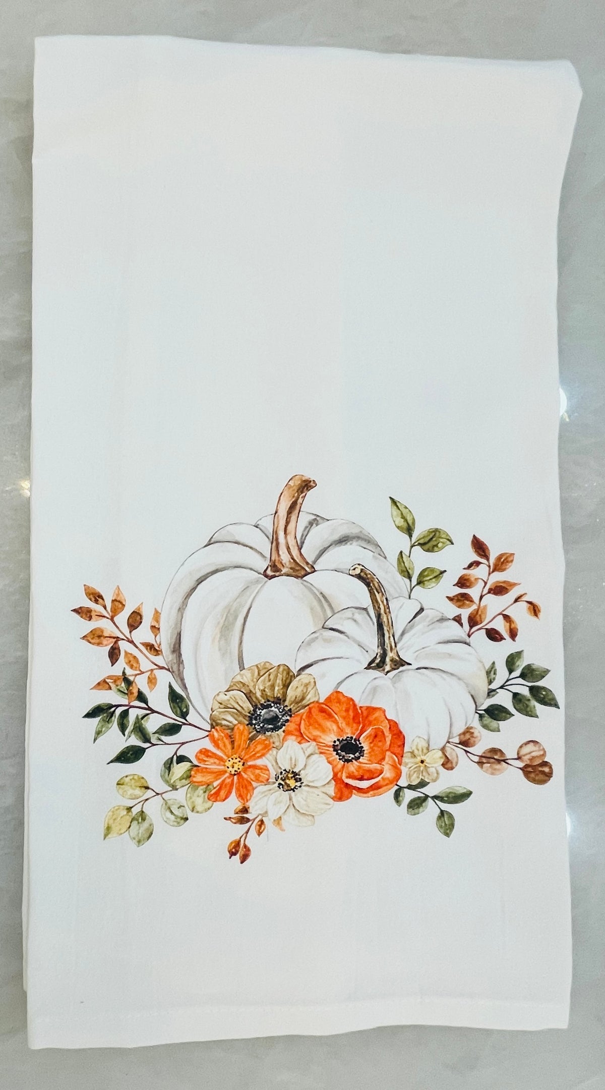 Double Floral Pumpkins Tea Towel
